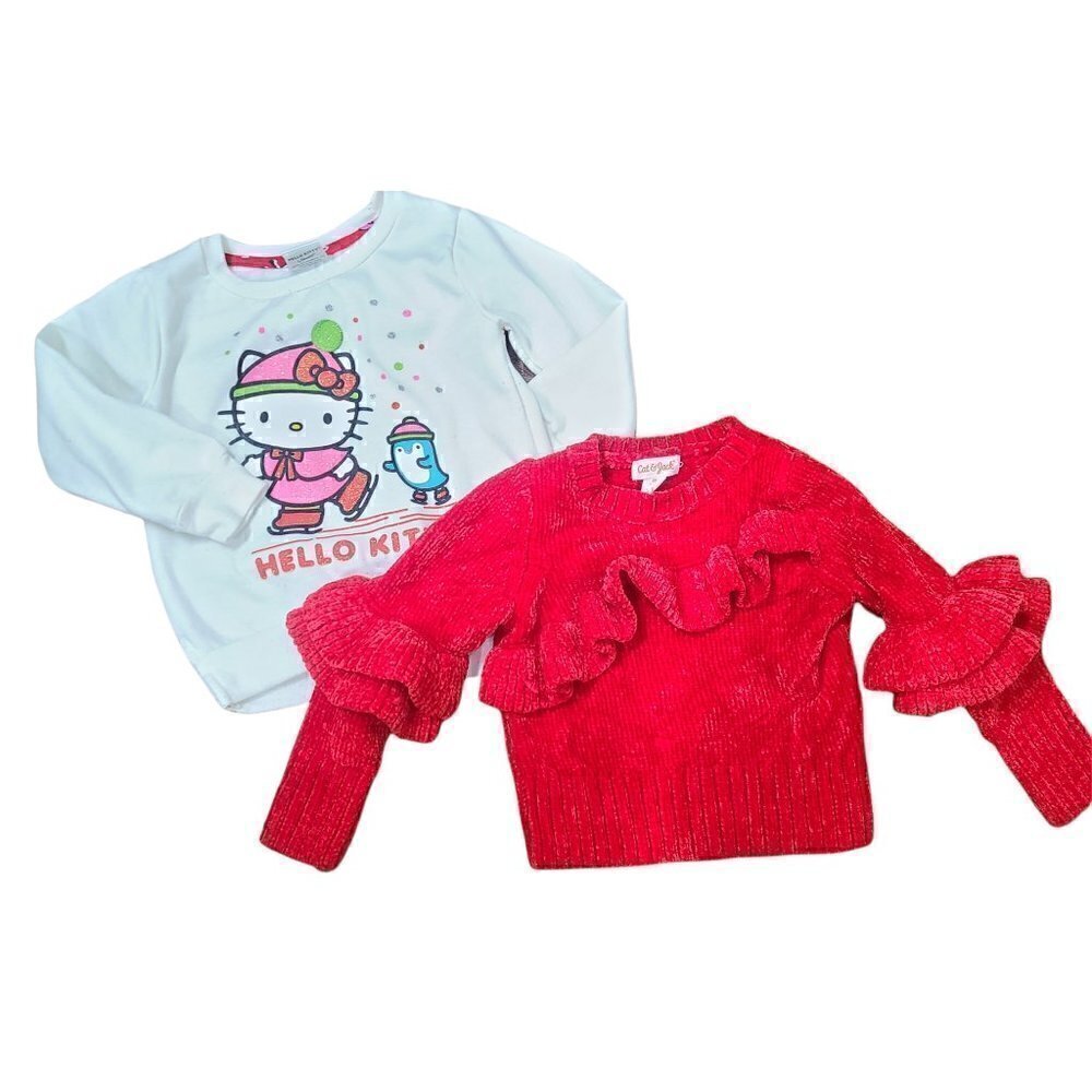 Lot of 2 Toddler Girls 3T Sweater Top Hello Kitty Winter Holiday Chenille